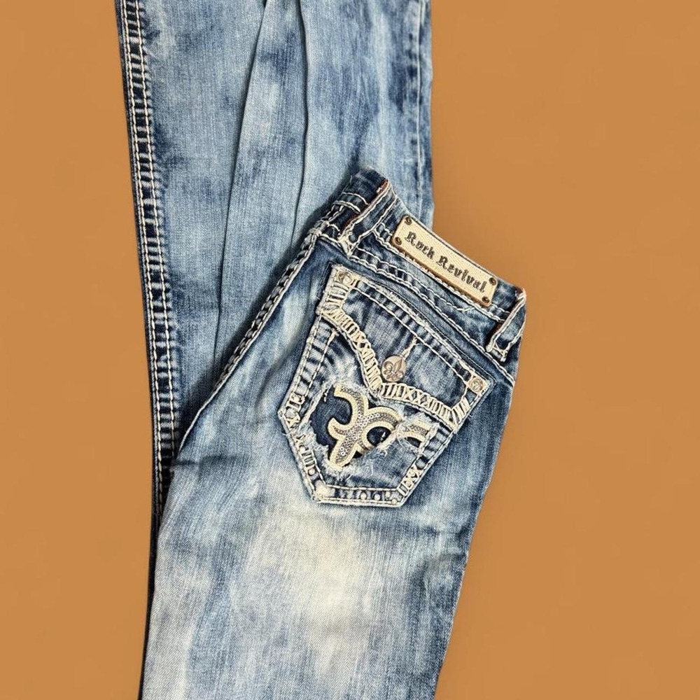 Rock Revival Gloria Bootcut Jeans 26 Distressed Embellished Flap Pocket E8446B1